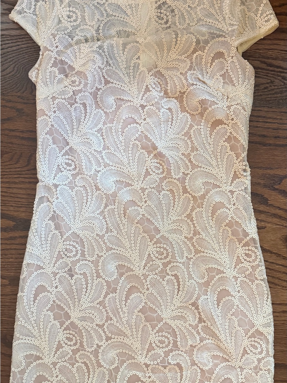 bebe Ivory Sequined Lace Midi Dress